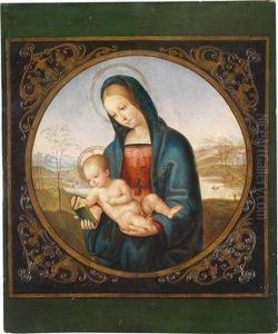 The Virgin And Child Against A Landscapebackdrop The Virgin And Child Against A Landscapebackdrop