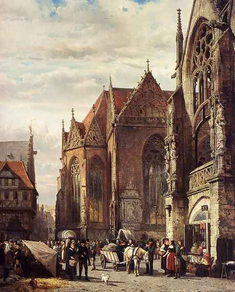 Many Figures On The Market Square In Front Of The Martinikirche, Braunschweig - view 1