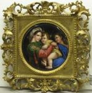 A German Porcelain Plaque Of The Madonna Della Sedia
