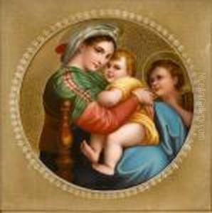 A Circular Porcelain Plaque Of The Madonna Della Seggiola