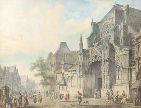 A townview with figures on a church square - view 1