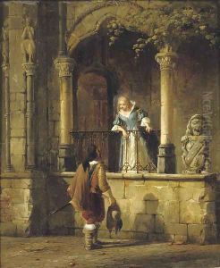 An amorous encounter by Cornelis Springer