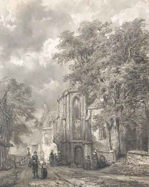 Asperen a town view with figures by a church - view 1
