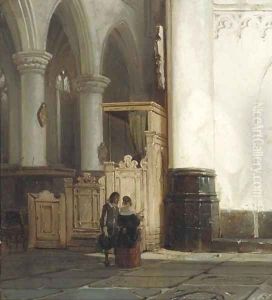 Church interior with an elegant couple