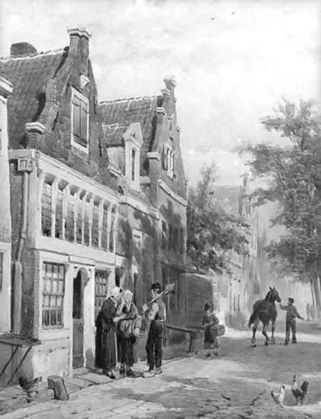 A streetscene with villagers conversing on a doorstep - view 1