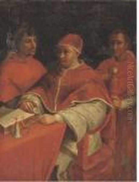 Pope Leo X With Cardinals Guilio De'medici And Luigi Di'rossi - view 1