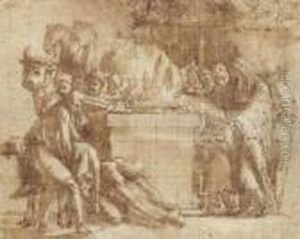 A Pagan Sacrifice With Figures Bringing Rams To An Altar by Raphael