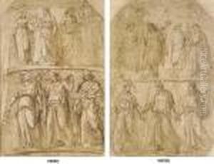 Two Friezes Of Figures: Three
Dancing Maidens In The Lower Register And Three Women Holding A Lyre And
Weapons With A Male Draped Figure In The Upper Register (recto); Two
Friezes Of Figures: Three Dancing Maidens In The Lower Register And Two
Cou by Raphael