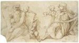 Two Prophets With Scrolls Seated With Putti Holding Tablets by Raphael