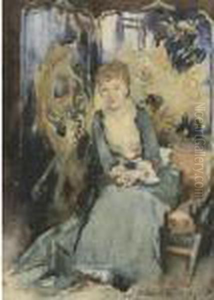 Mrs Reubell Seated In Front Of A Screen - view 1