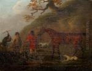 Horse, Rider And Other Figures In A Landscape by John Nost Sartorius