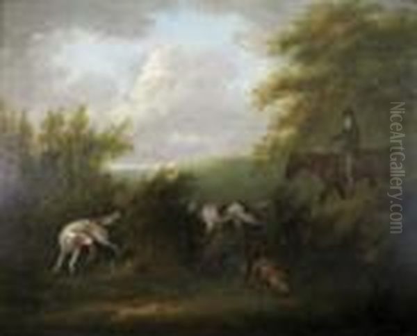 Sportsmen With Setters And Hare In A Wooded Landscape - view 1