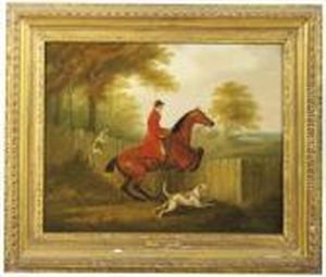 A Huntsman At A Fence With Two Hounds by John Nost Sartorius