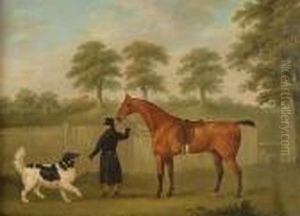 Groom With A Bay Horse And Dog by John Nost Sartorius