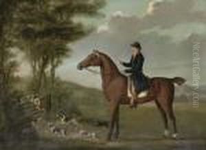 A Huntsman On His Hunter In An Extensive Landscape, With Houndsjumping A Gate by John Nost Sartorius