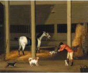 A Stable Interior With A Groom Releasing A Cat by John Nost Sartorius