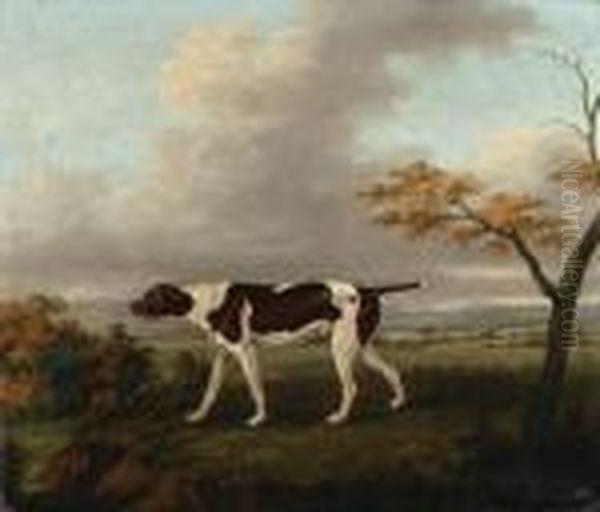 A Pointer With A Hare In An Extensive Landscape - view 1