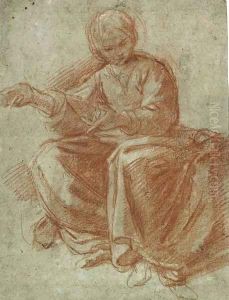 The Dorian Mode A Seated Draped Female Figure Gesturing To The Left by Bartolomeo Schedoni