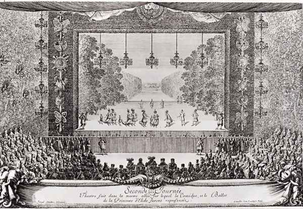 Ed 45a fol.138 Performance of La Princesse Elide, second day of Les Plaisirs de lIle Enchantee, 8th May 1664 - view 1