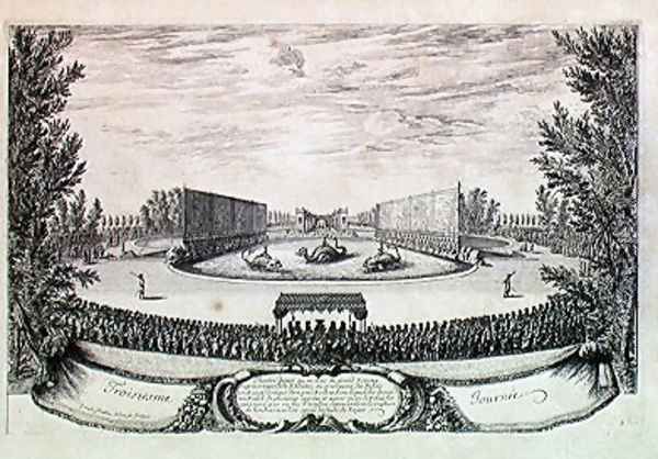 Stage on the Large Pond representing the Isle of Alcine, third day of Les Plaisirs de lIle Enchantee, 9th May 1664 - view 1