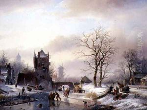 Skaters on a Frozen River by Jan Jacob Spohler