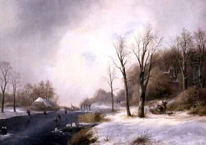 Faggot Gatherers and Skaters in a Winter Landscape, 1835 by Jan Jacob Spohler