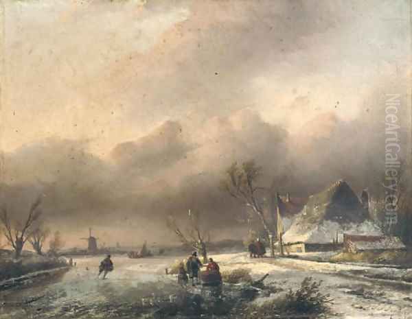 A Dutch winter landscape with villagers on the ice - view 1