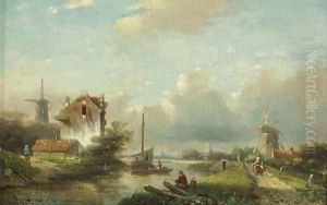 A river landscape in summer by Jan Jacob Spohler