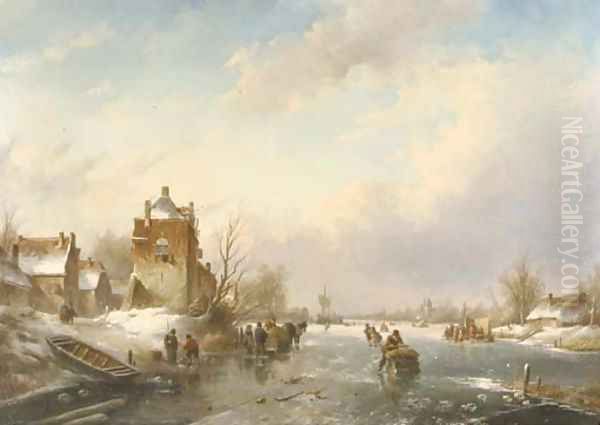 A winter landscape with skaters, a koek en zopie beyond - view 1