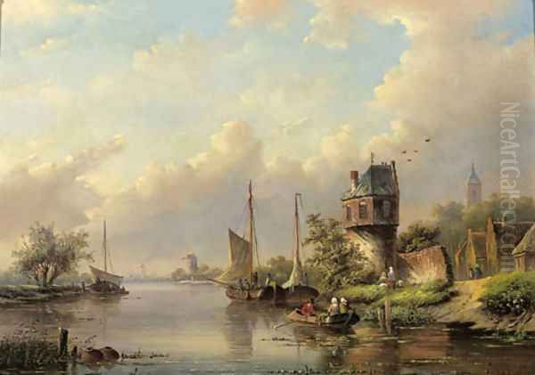 Sailing vessels on a river in summer - view 1