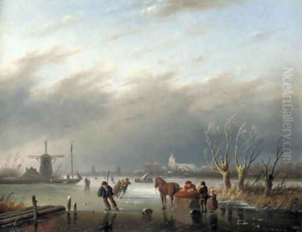 Skaters on a frozen estuary - view 1