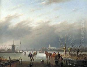 Skaters on a frozen estuary