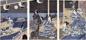 An Autumn Moon over Fukagawa the pleasure district, from the series Azuma Genji Prince Genji from the East Capital Edo 1856 by Utagawa Sadahide
