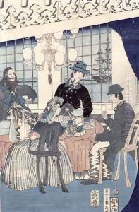 The salon of a house of foreign merchants at Yokohama, 1861 by Utagawa Sadahide