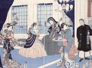 The salon of a house of foreign merchants at Yokohama, 1861 2 by Utagawa Sadahide