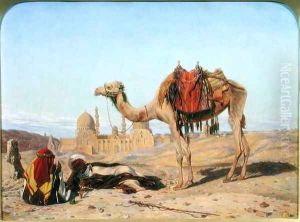 Dromedary and Arabs at the City of the Dead, Cairo, 1856 by Thomas Seddon