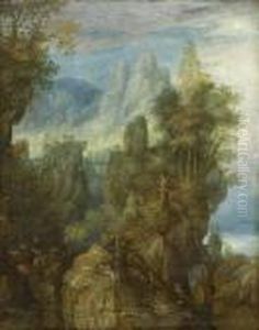 Phantastische Felsenlandschaft Mit Jagern Und Ziegen