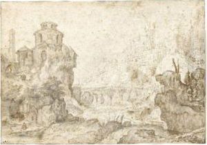 Mountainous River Landscape With
The Hradcany And The Cathedral Ofst Vitus, Prague, Behind by Roelandt Jacobsz Savery