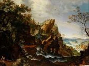 Felsige Landschaft Mit Mehreren Flusskaskaden by Roelandt Jacobsz Savery