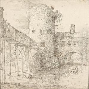 A Mill With A Fortified Bridge, A Rowing Boat In The Foreground