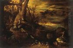A Wooded Landscape With An Exotic Menagerie by Roelandt Jacobsz Savery