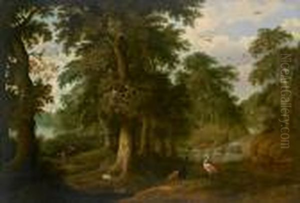 Paradieslandschaft Mit Einem Sturzbach Und Tieren - view 1