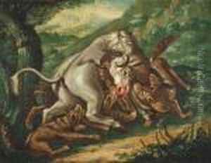 Wolves Attacking A Bull by Roelandt Jacobsz Savery