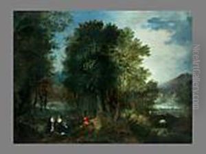 Jagdszenen In Eichenwaldern Und Architektur by Roelandt Jacobsz Savery