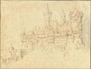 An Extensive Castle On A Mountain Peak by Roelandt Jacobsz Savery