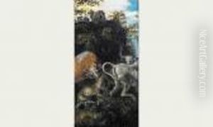 Renard Et Taureaux Dans Un Paysage Renard Et Taureaux Dans Un Paysage