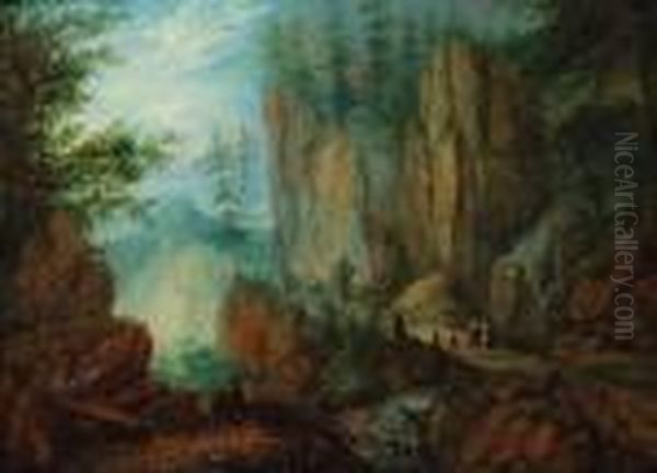 Travellers On An Alpine Pass - view 1