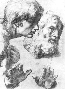 Heads and hands of the Apostles by Raphael