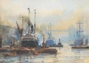 'the Tower Bridge, London'; St.pauls From The River by William Harrison Scarborough