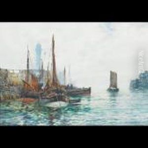 A Yorkshire Fishing Harbour; Shipping In A Harbour by William Harrison Scarborough